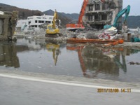 海岸の近くは地盤沈下が激しく海に道路が浮いたようになっている